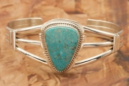 Genuine Kingman Turquoise Sterling Silver Native American Bracelet